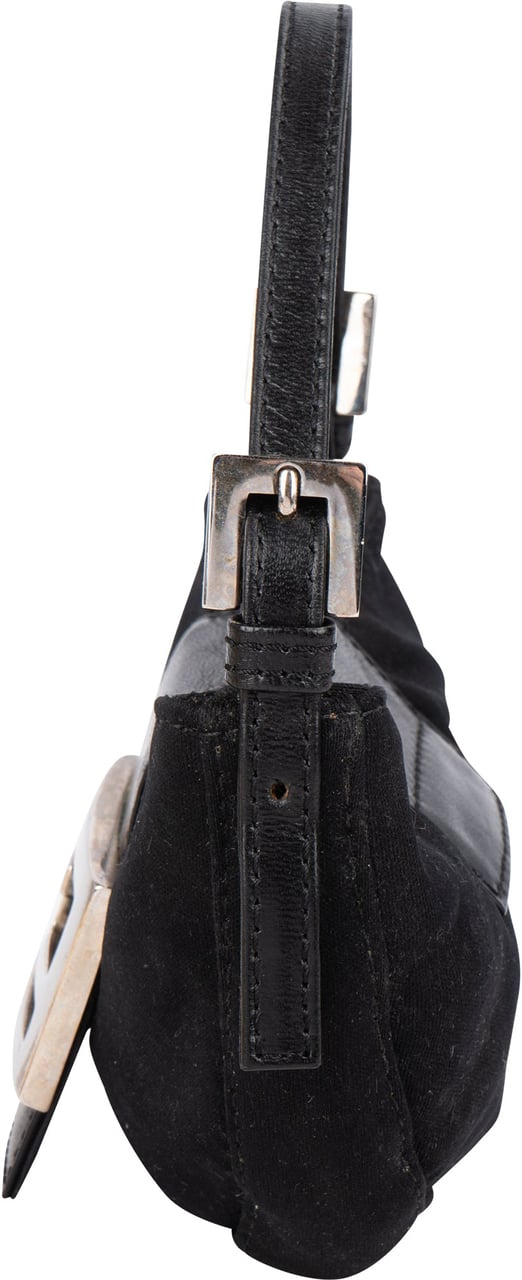 Fendi Cotton FF Buckle Micro Croissant Handbag Zwart
