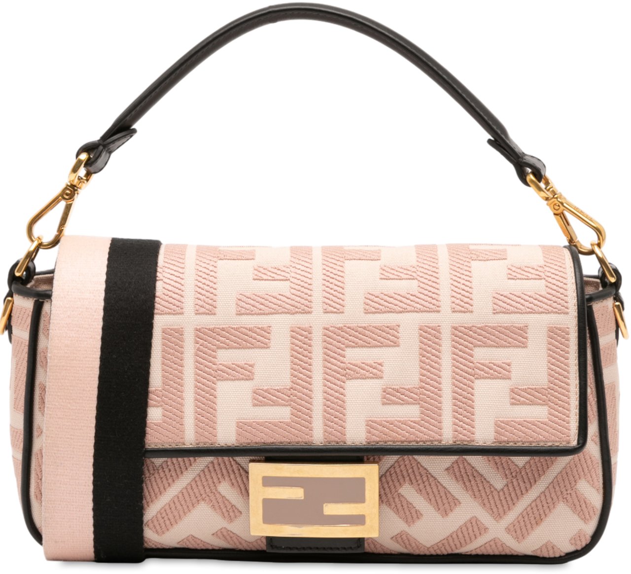 Fendi Zucca Embroidered Canvas Baguette Satchel Roze