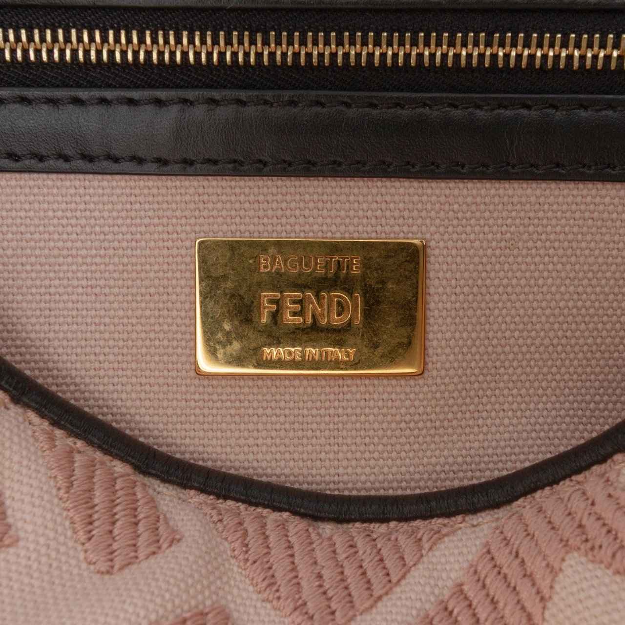 Fendi Zucca Embroidered Canvas Baguette Satchel Roze
