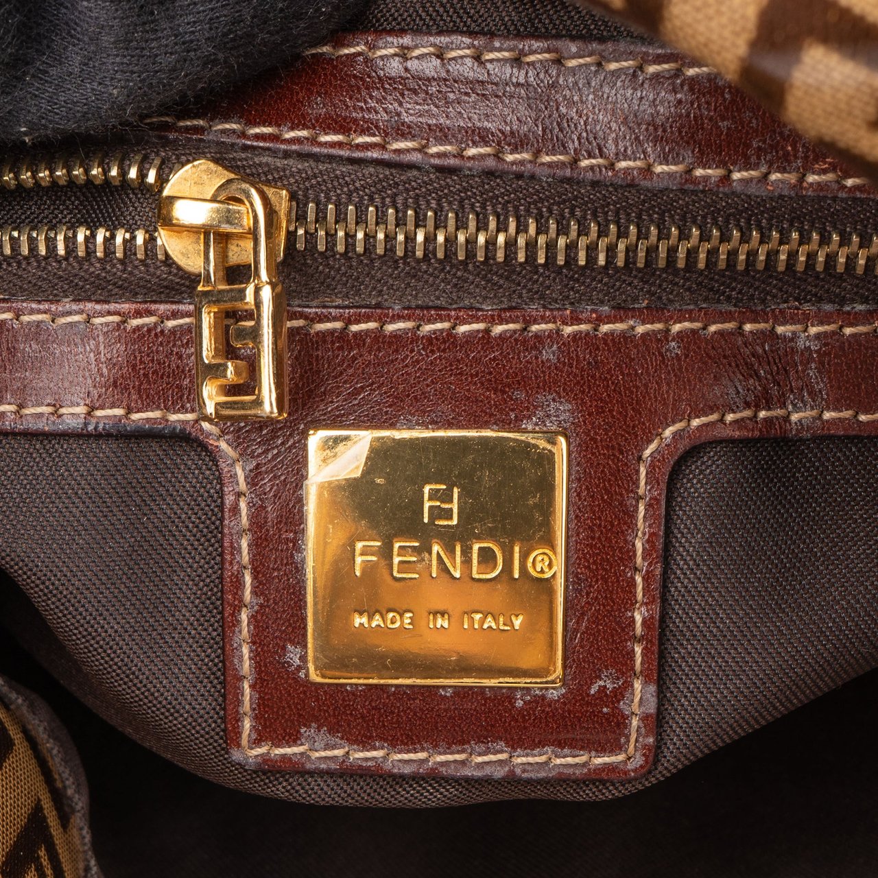 Fendi Fendi FF Canvas Monogram FF Buckle Handbag Bruin