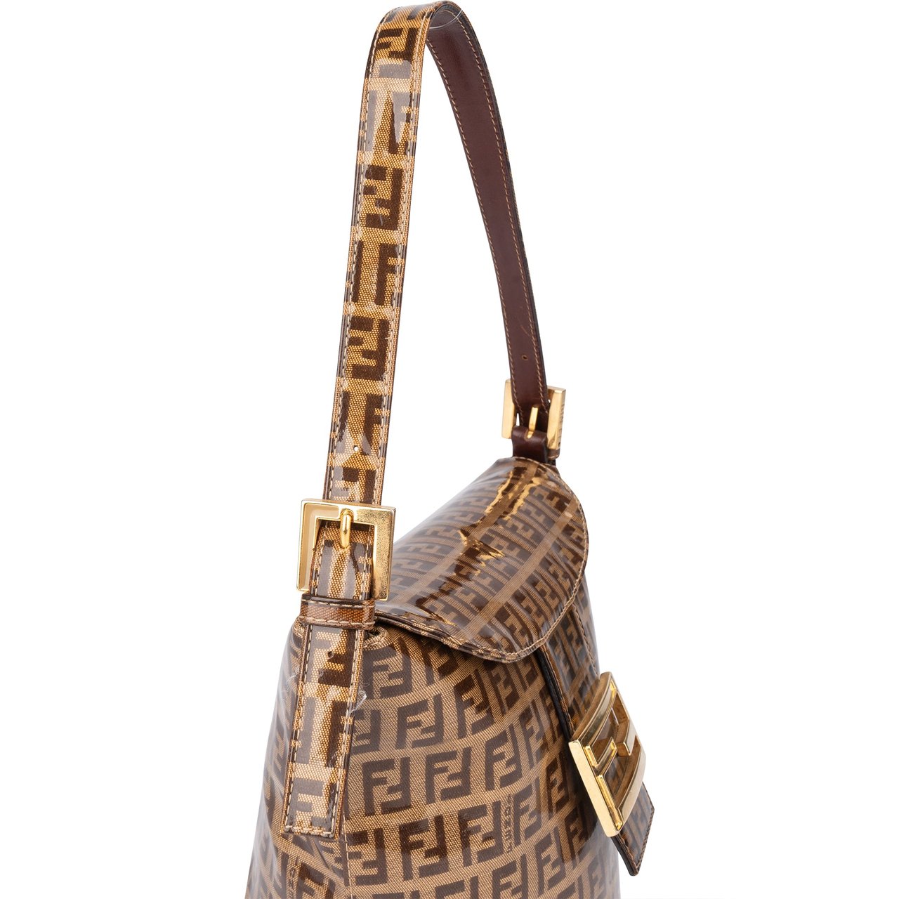 Fendi Fendi FF Canvas Monogram FF Buckle Handbag Bruin