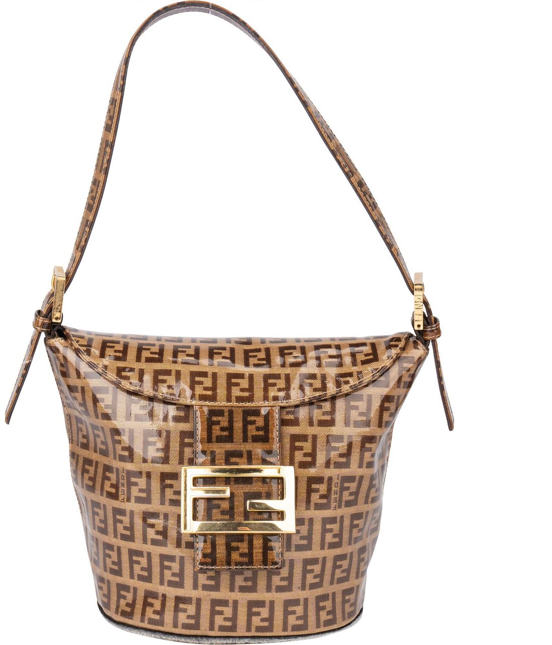 Fendi Fendi FF Canvas Monogram FF Buckle Handbag Bruin