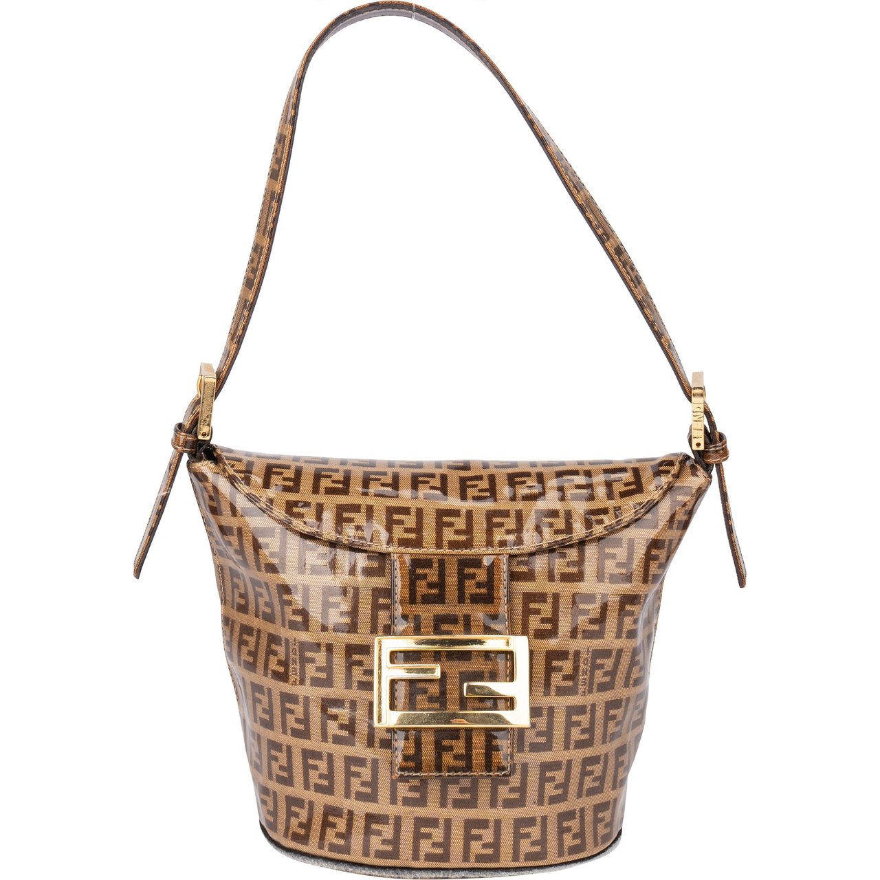 Fendi Fendi FF Canvas Monogram FF Buckle Handbag Bruin