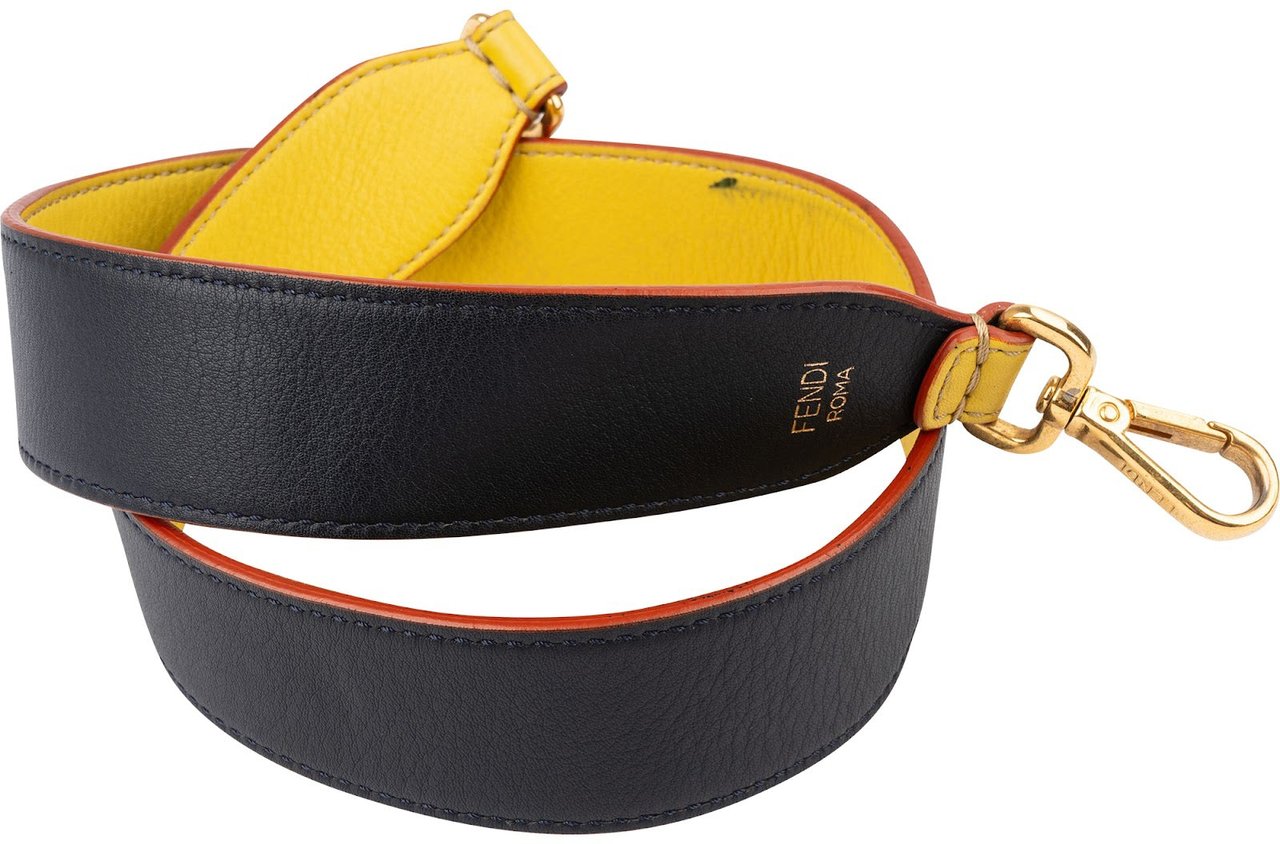Fendi Bicolor Leather Reversible You Bags Strap Navy