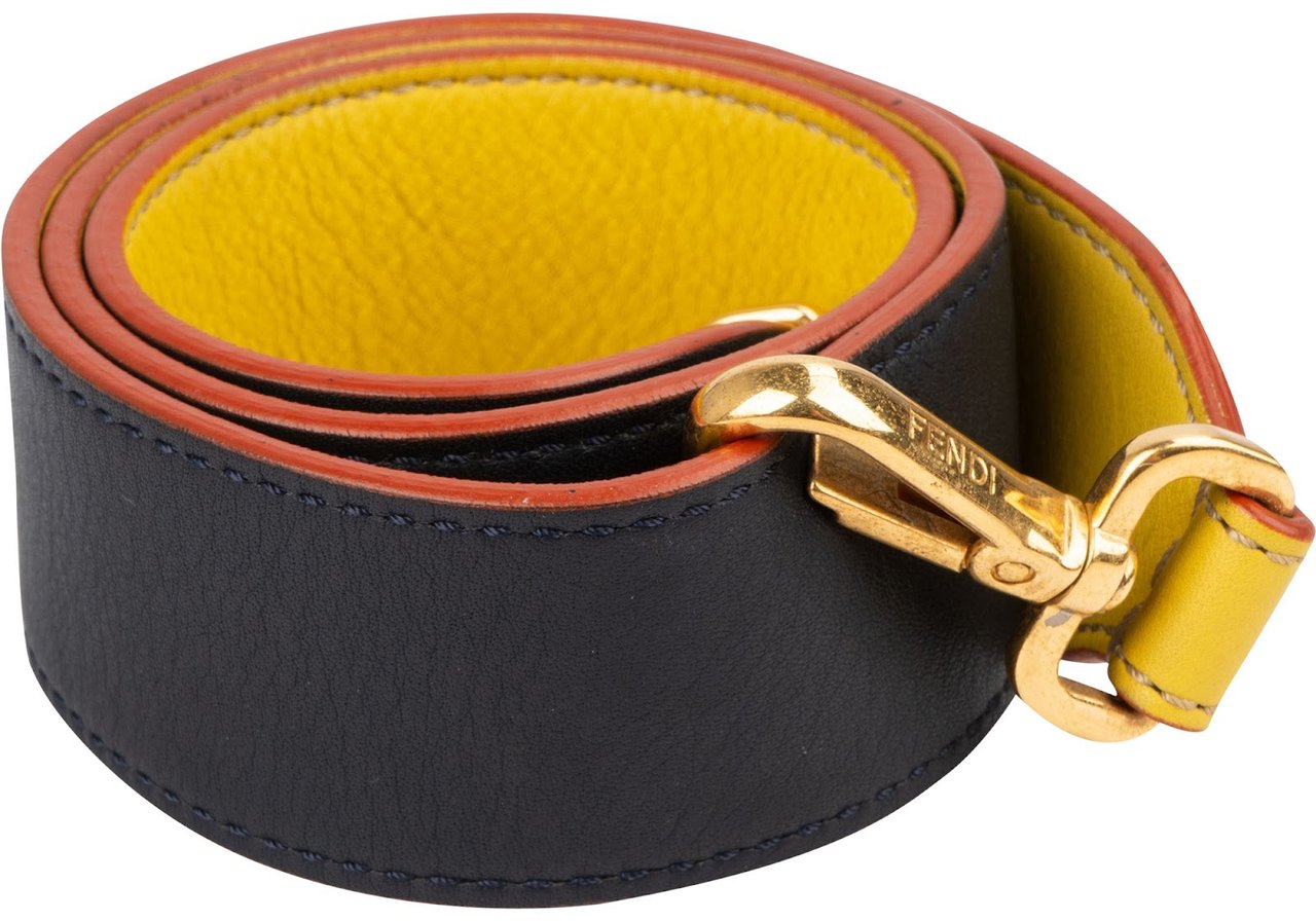 Fendi Bicolor Leather Reversible You Bags Strap Navy