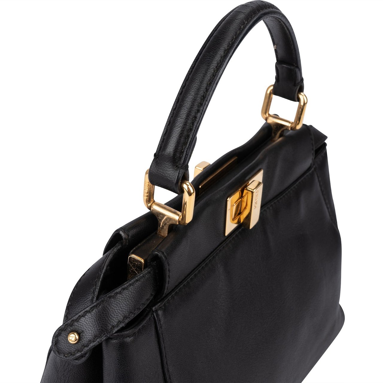 Fendi Black Leather Mini Peekaboo Handbag Zwart