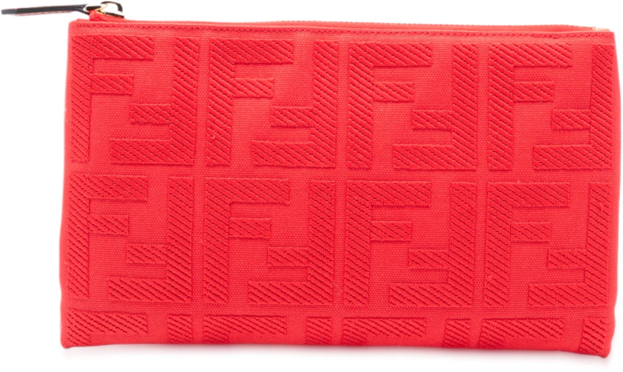 Fendi Zucca Embroidered Canvas Zip Pouch Rood