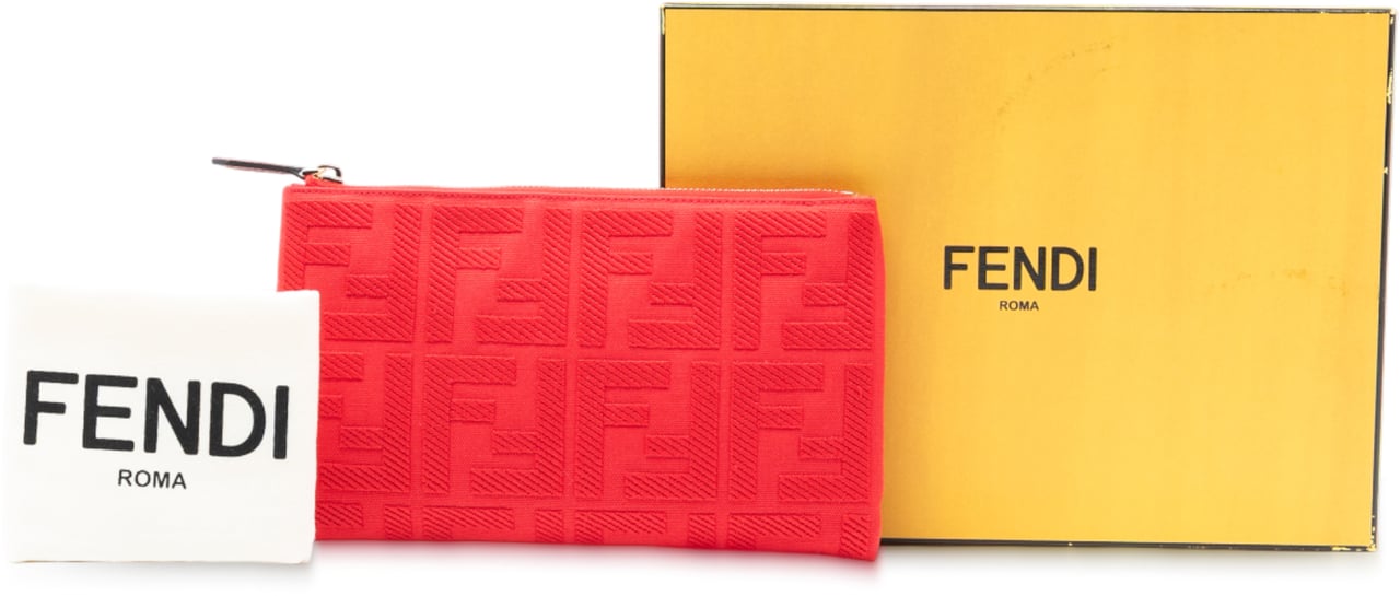 Fendi Zucca Embroidered Canvas Zip Pouch Rood