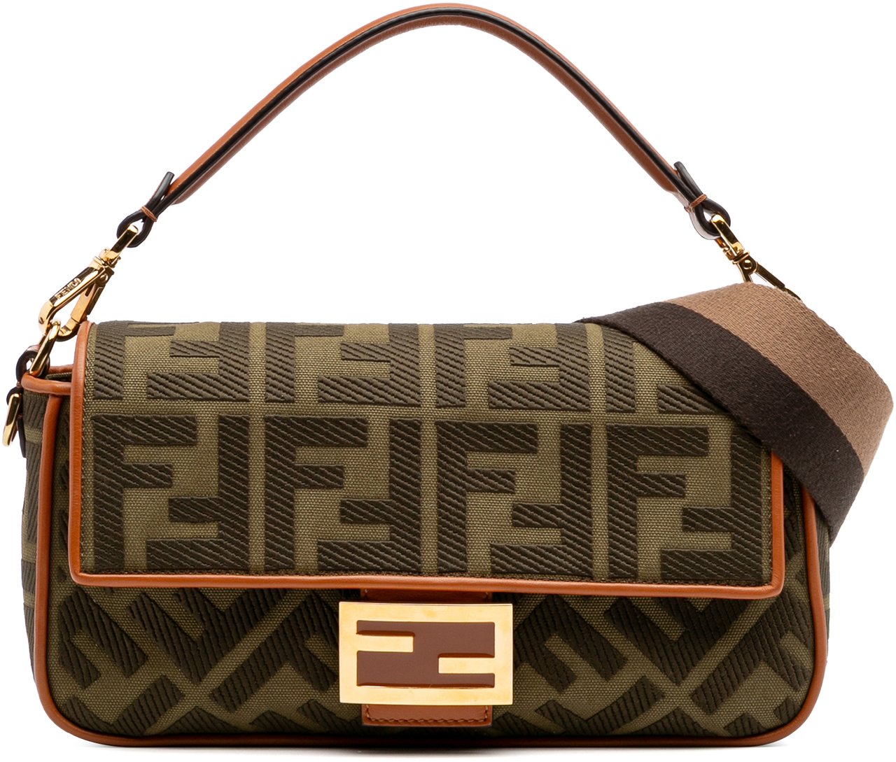 Fendi Zucca Embroidered Canvas Baguette Satchel Bruin