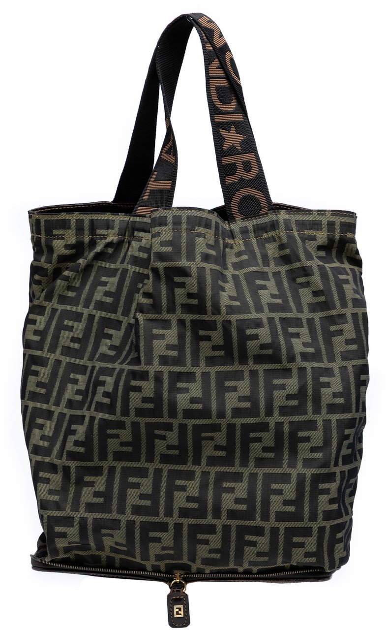 Fendi Zucca Canvas and Nylon Foldable Tote Bruin