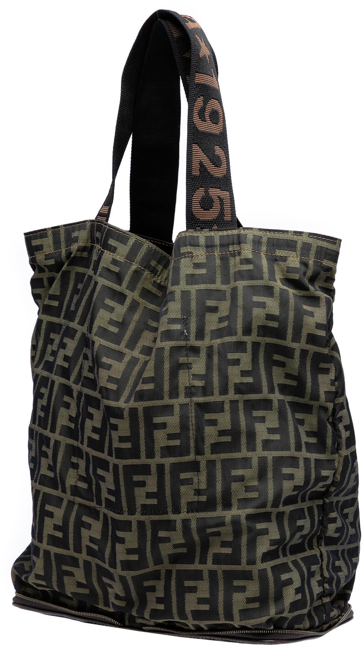 Fendi Zucca Canvas and Nylon Foldable Tote Bruin
