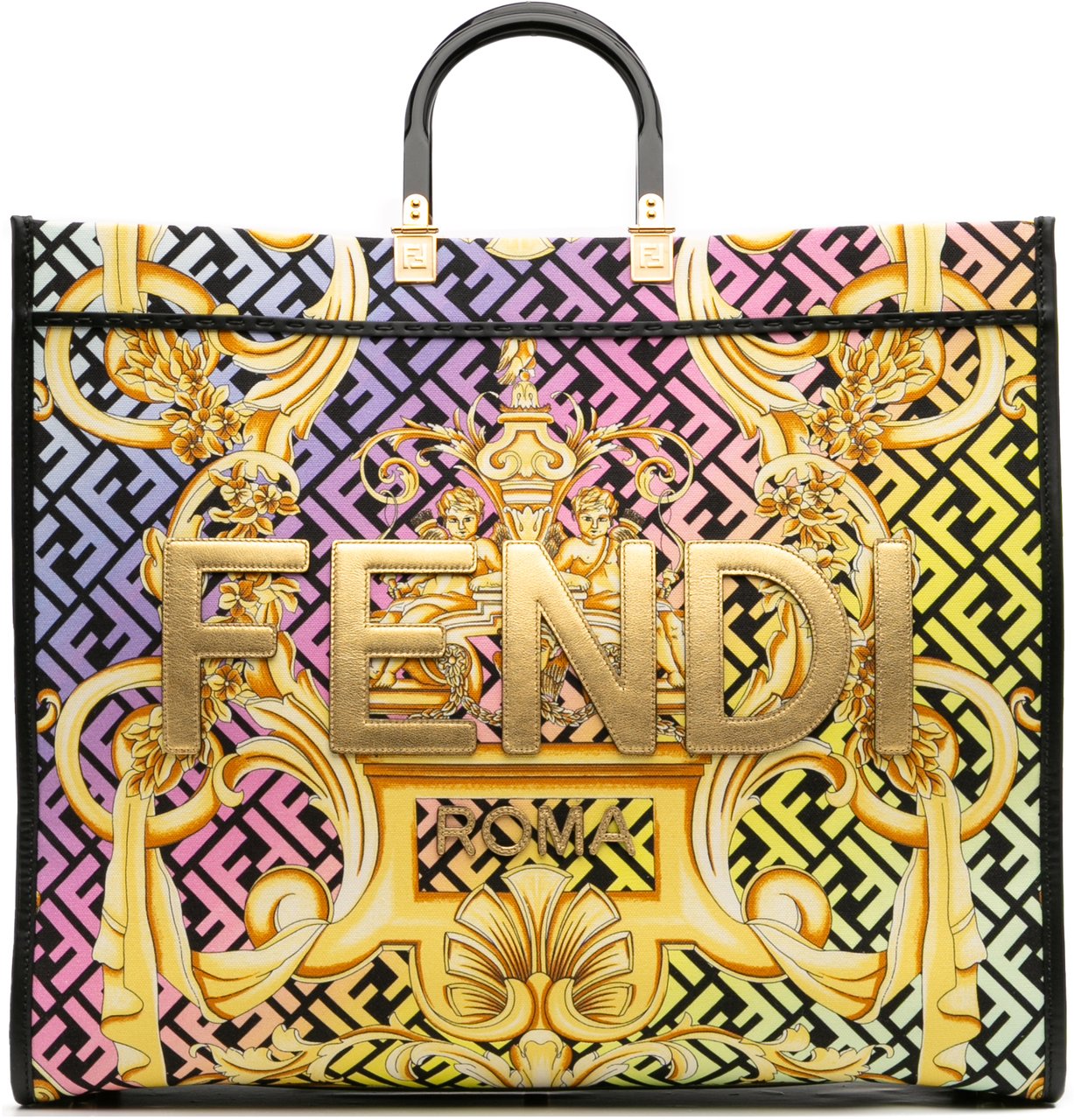Fendi Versace Fendace Canvas Logo Sunshine Shopper Tote XL Zwart