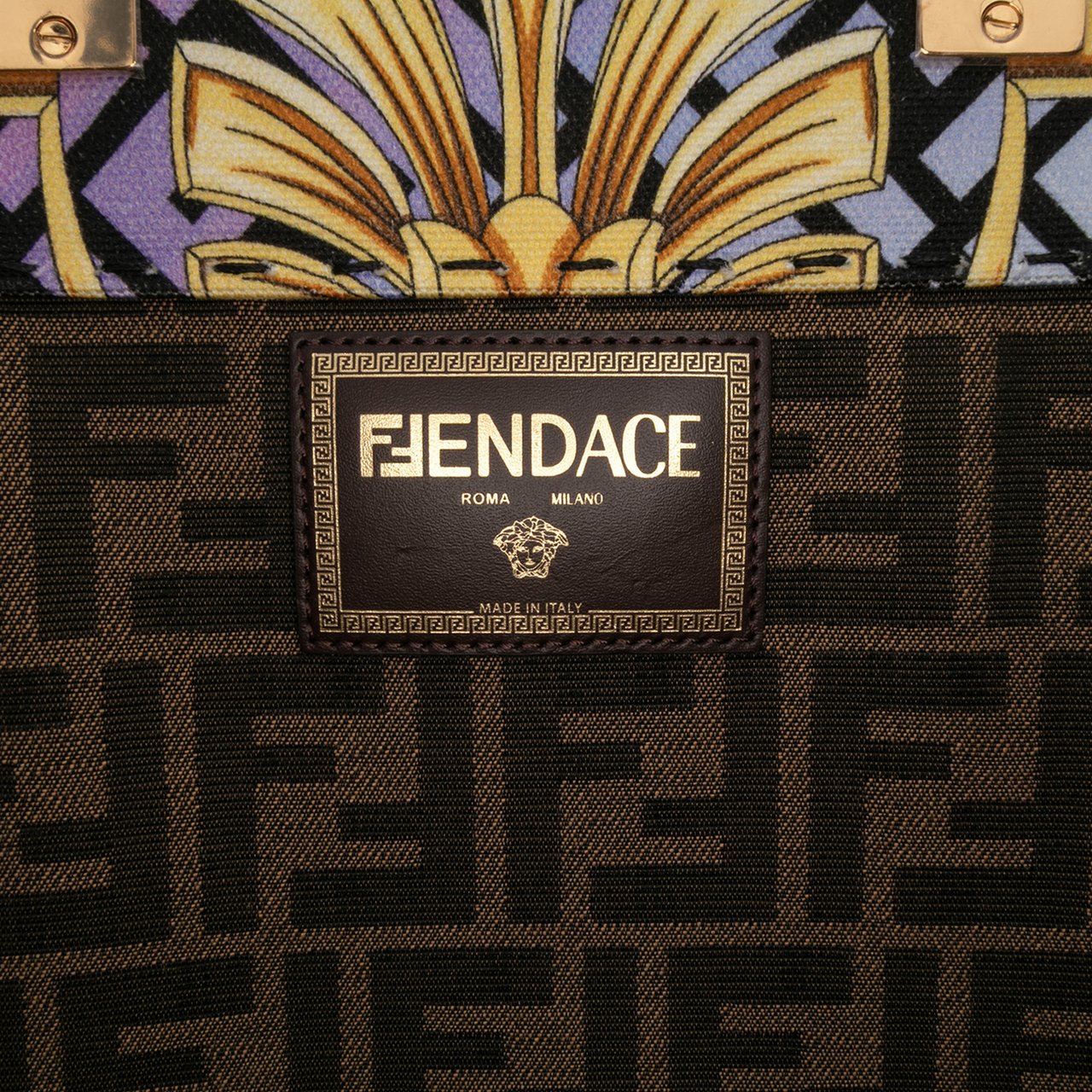 Fendi Versace Fendace Canvas Logo Sunshine Shopper Tote XL Zwart
