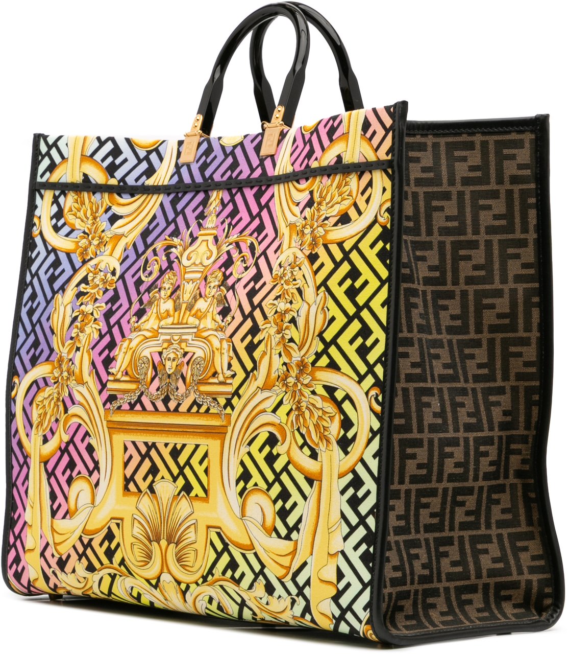 Fendi Versace Fendace Canvas Logo Sunshine Shopper Tote XL Zwart