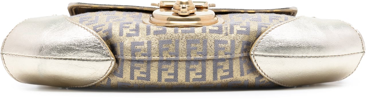 Fendi Zucchino Coated Canvas and Metallic Leather Compilation Shoulder Bag Goud