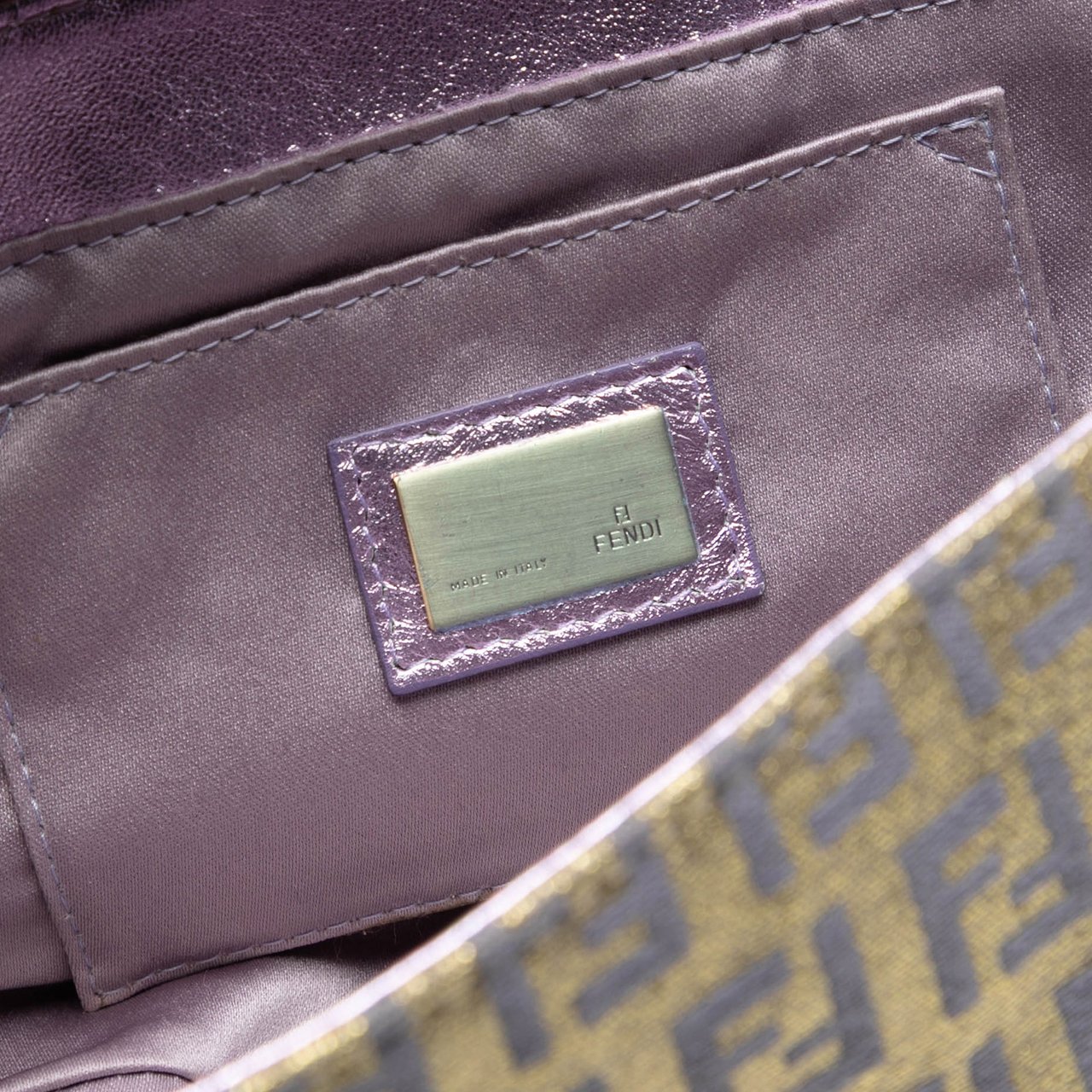 Fendi Zucchino Coated Canvas and Metallic Leather Compilation Shoulder Bag Goud