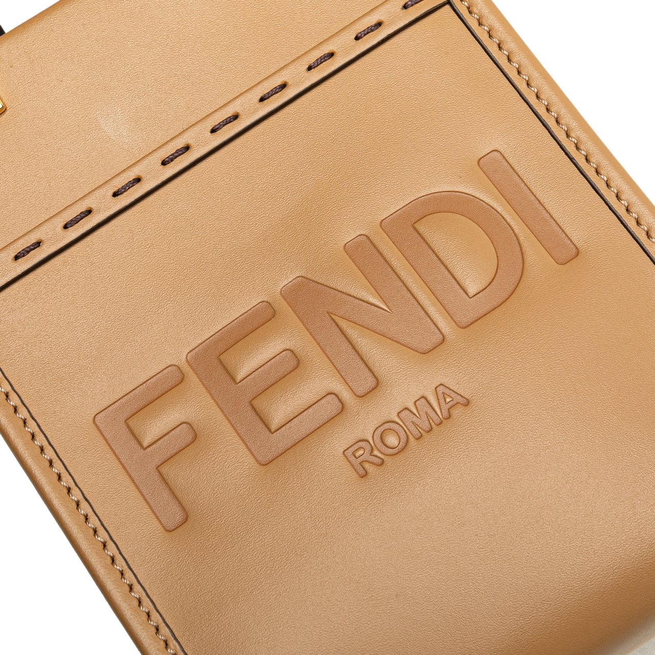 Fendi Mini Leather Sunshine Shopper Tote Bruin