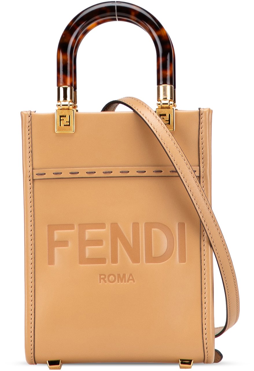 Fendi Mini Leather Sunshine Shopper Tote Bruin