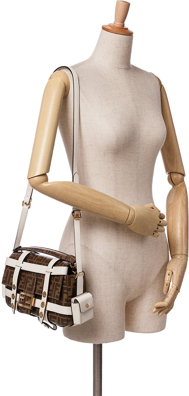 Fendi Zucca Glazed Fabric Cage Baguette Satchel Bruin