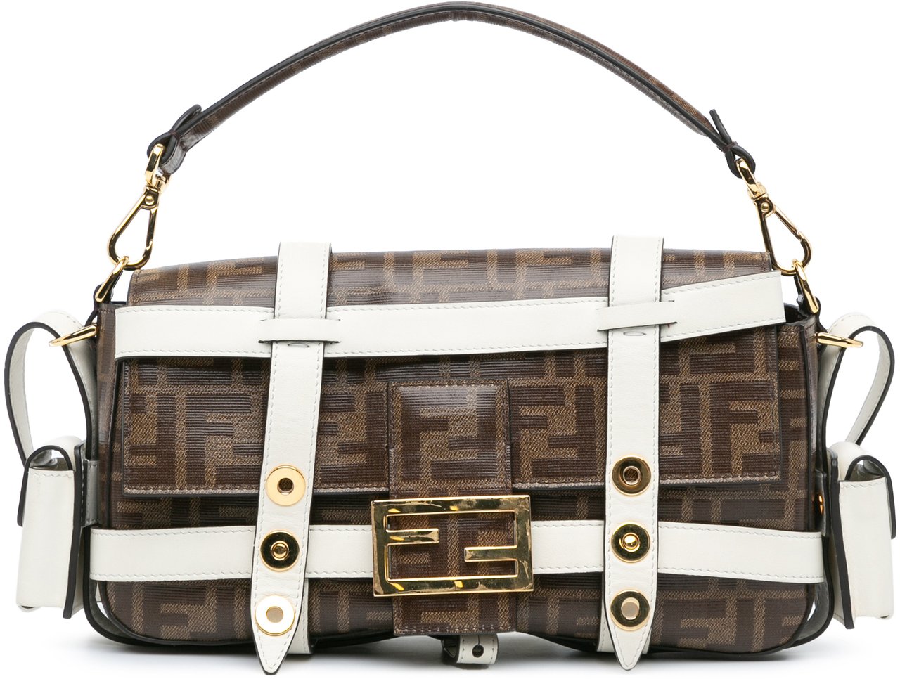 Fendi Zucca Glazed Fabric Cage Baguette Satchel Bruin
