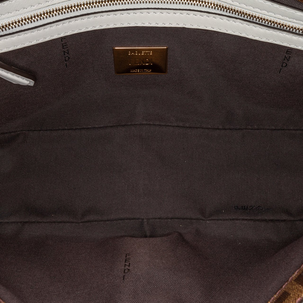 Fendi Zucca Glazed Fabric Cage Baguette Satchel Bruin