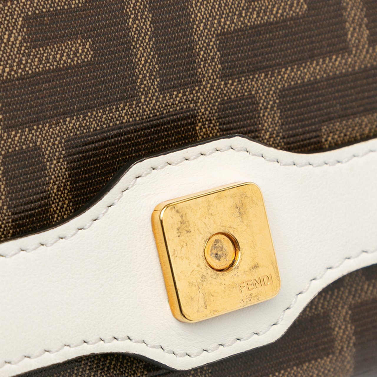 Fendi Zucca Glazed Fabric Cage Baguette Satchel Bruin