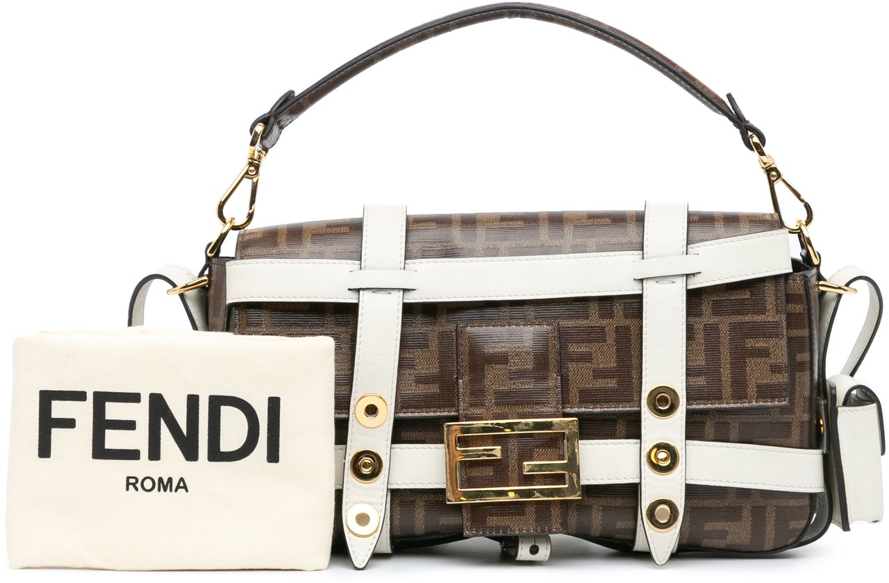 Fendi Zucca Glazed Fabric Cage Baguette Satchel Bruin