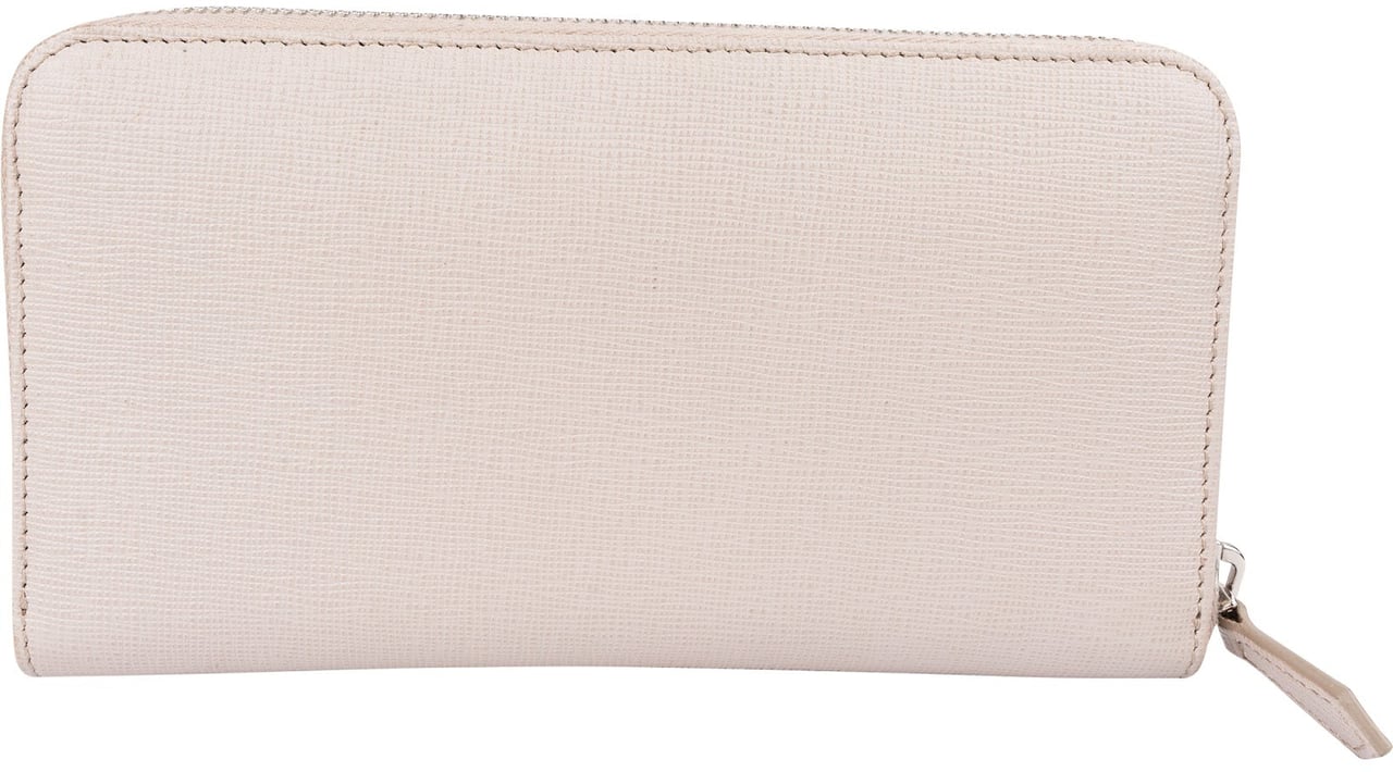 Fendi Leather Flowerland Zip Around Wallet Beige