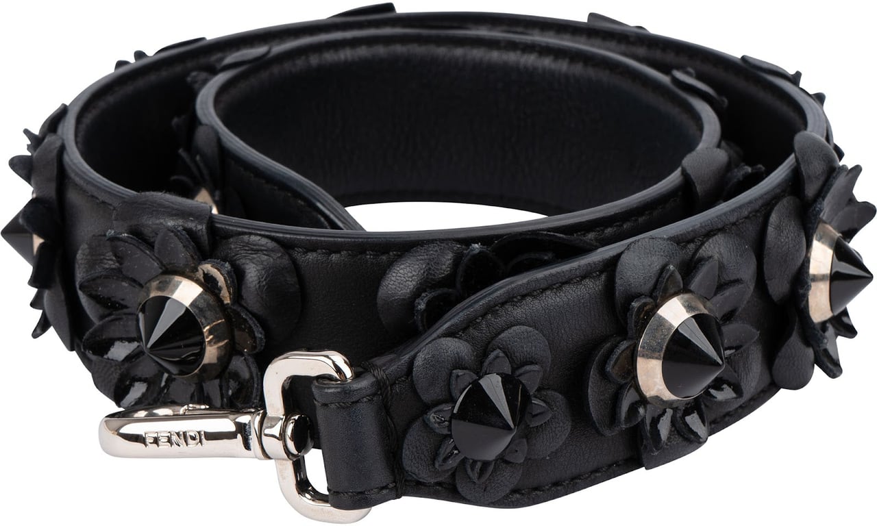 Fendi Leather Flowerland Studded You Bag Strap Zwart