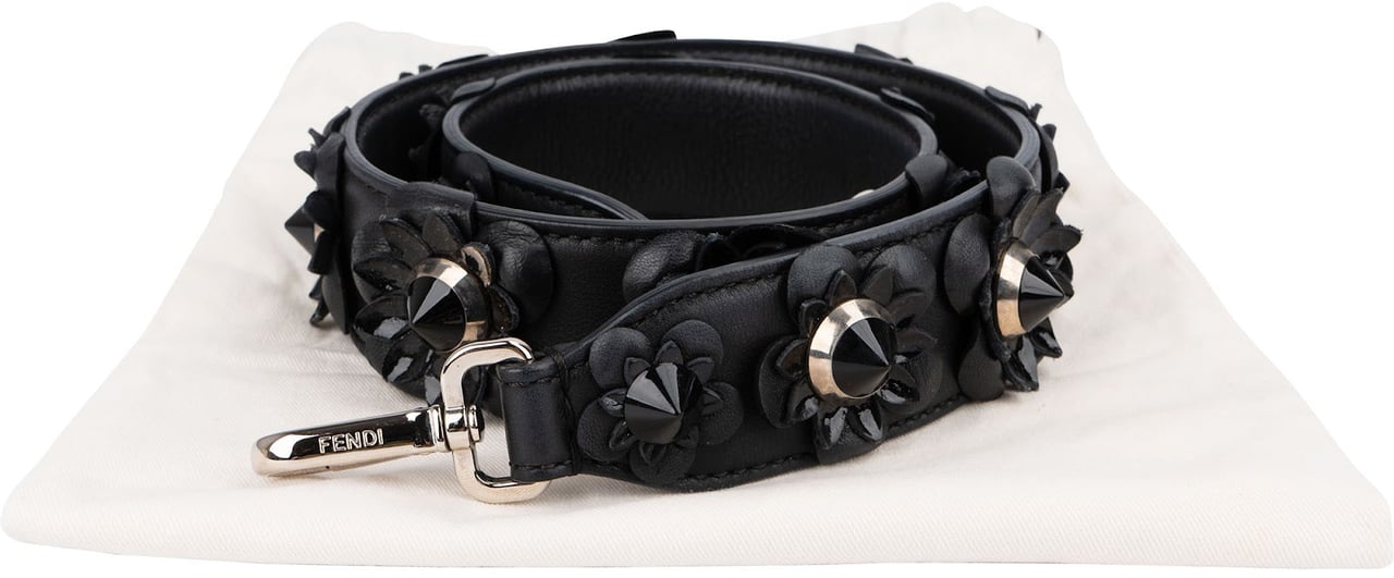 Fendi Leather Flowerland Studded You Bag Strap Zwart