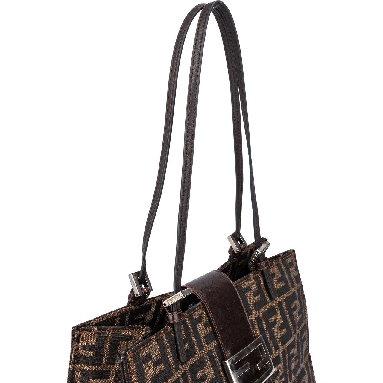 Fendi Fendi FF Monogram Baguette Buckle Shoulder Bag Bruin