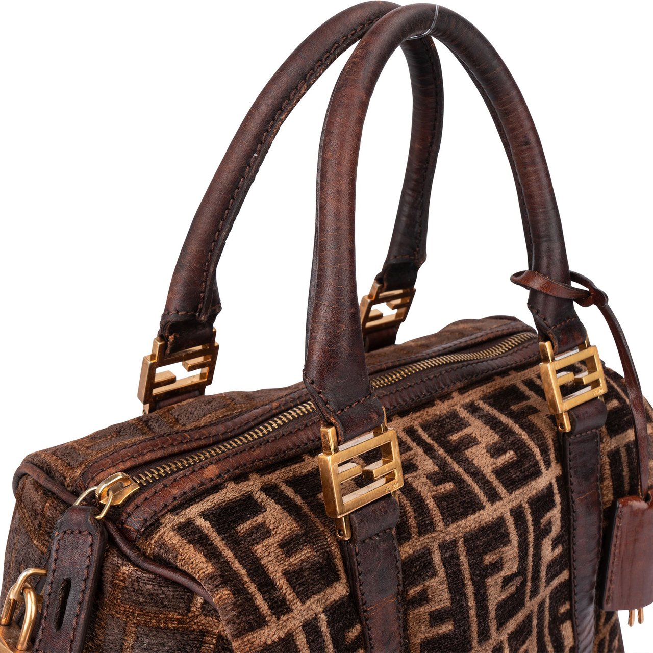 Fendi Fendi FF Monogram Boston Handbag Bruin