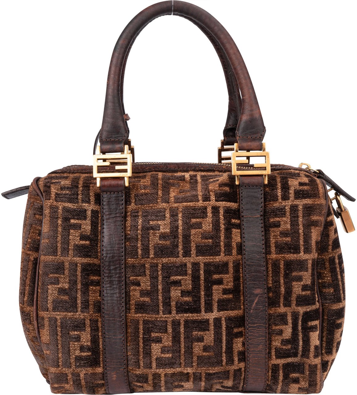 Fendi Fendi FF Monogram Boston Handbag Bruin