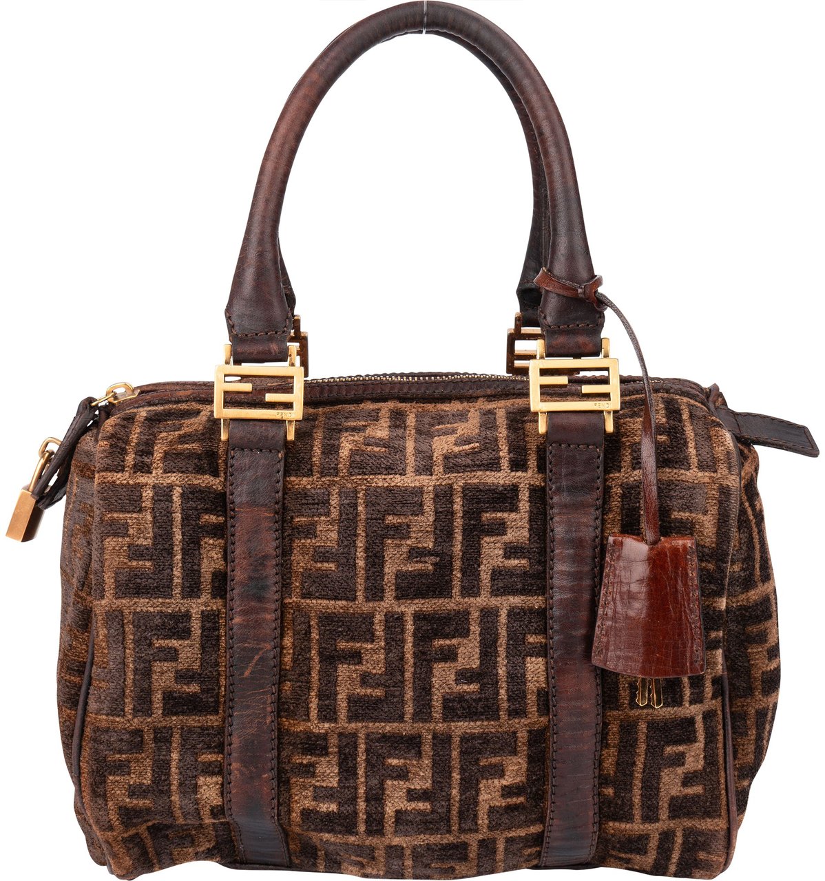 Fendi Fendi FF Monogram Boston Handbag Bruin