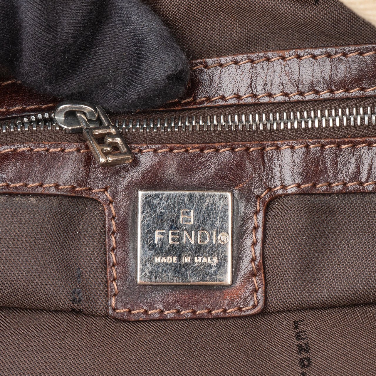 Fendi FF Monogram Baguette Buckle Handbag Beige