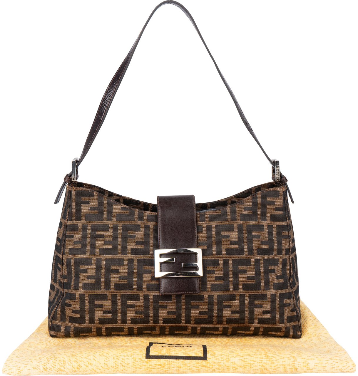 Fendi Fendi FF Monogram Baguette Buckle Shoulder Bag Bruin