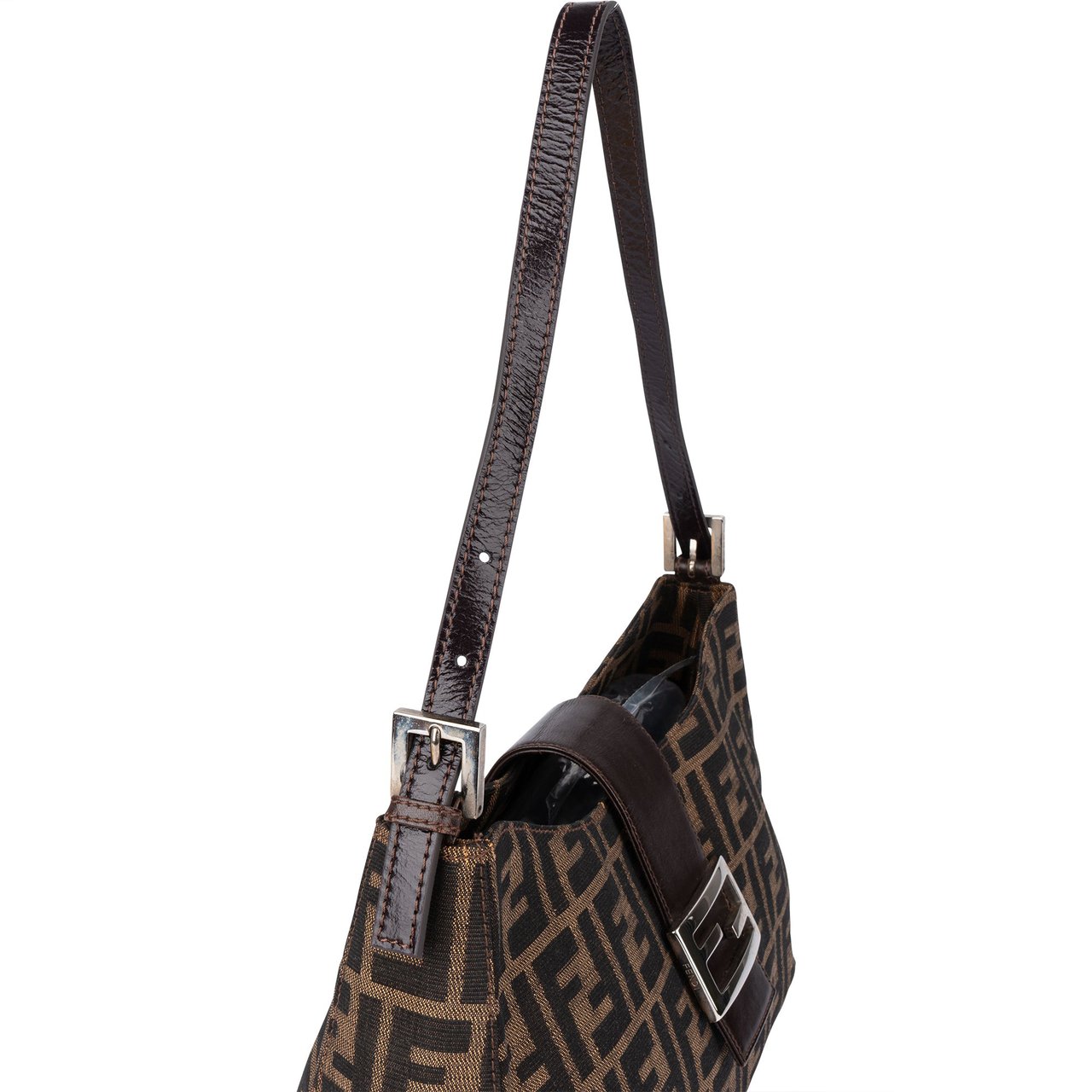 Fendi Fendi FF Monogram Baguette Buckle Shoulder Bag Bruin