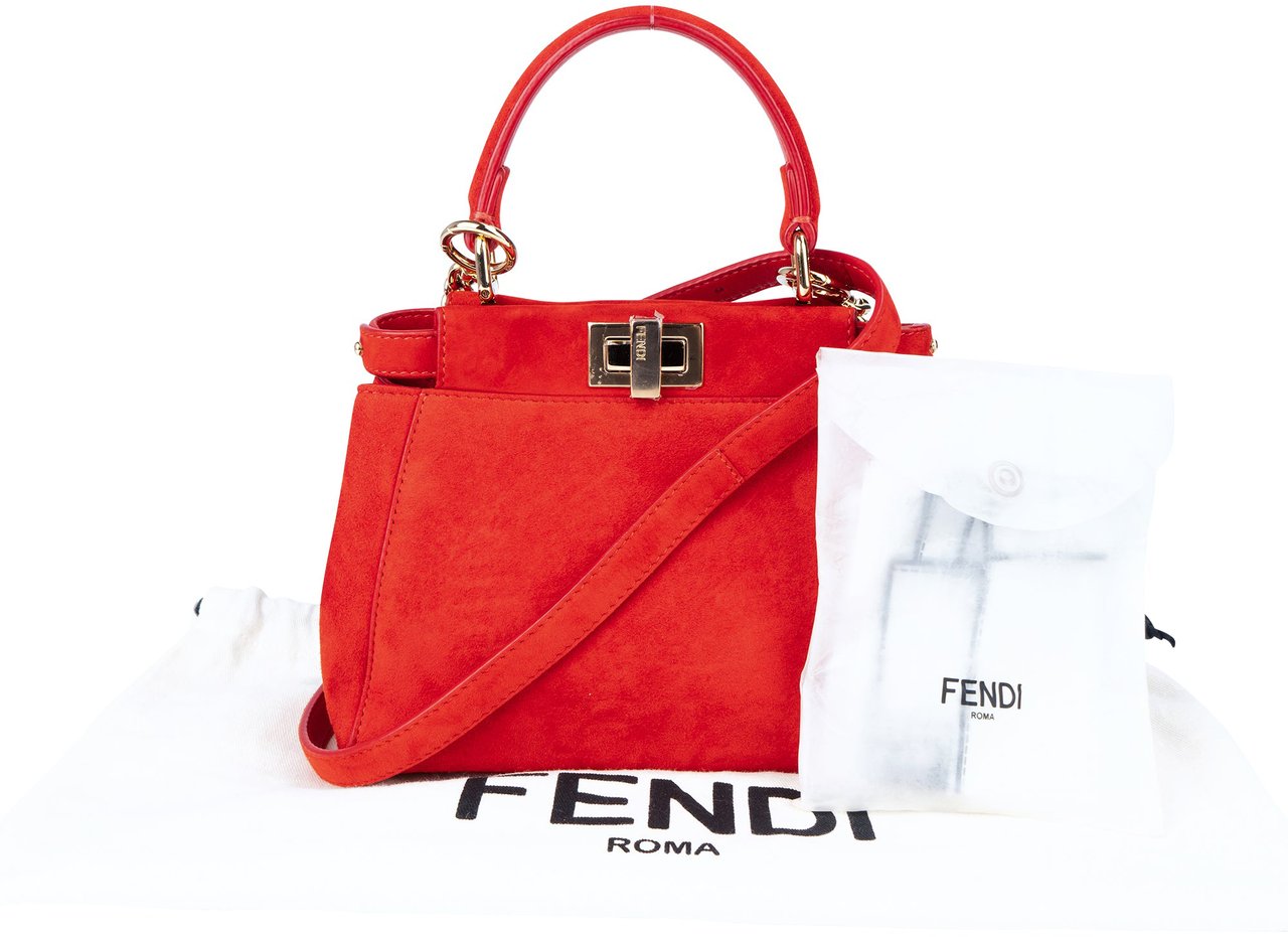 Fendi Fendi Red Suede Peekaboo Handbag Rood
