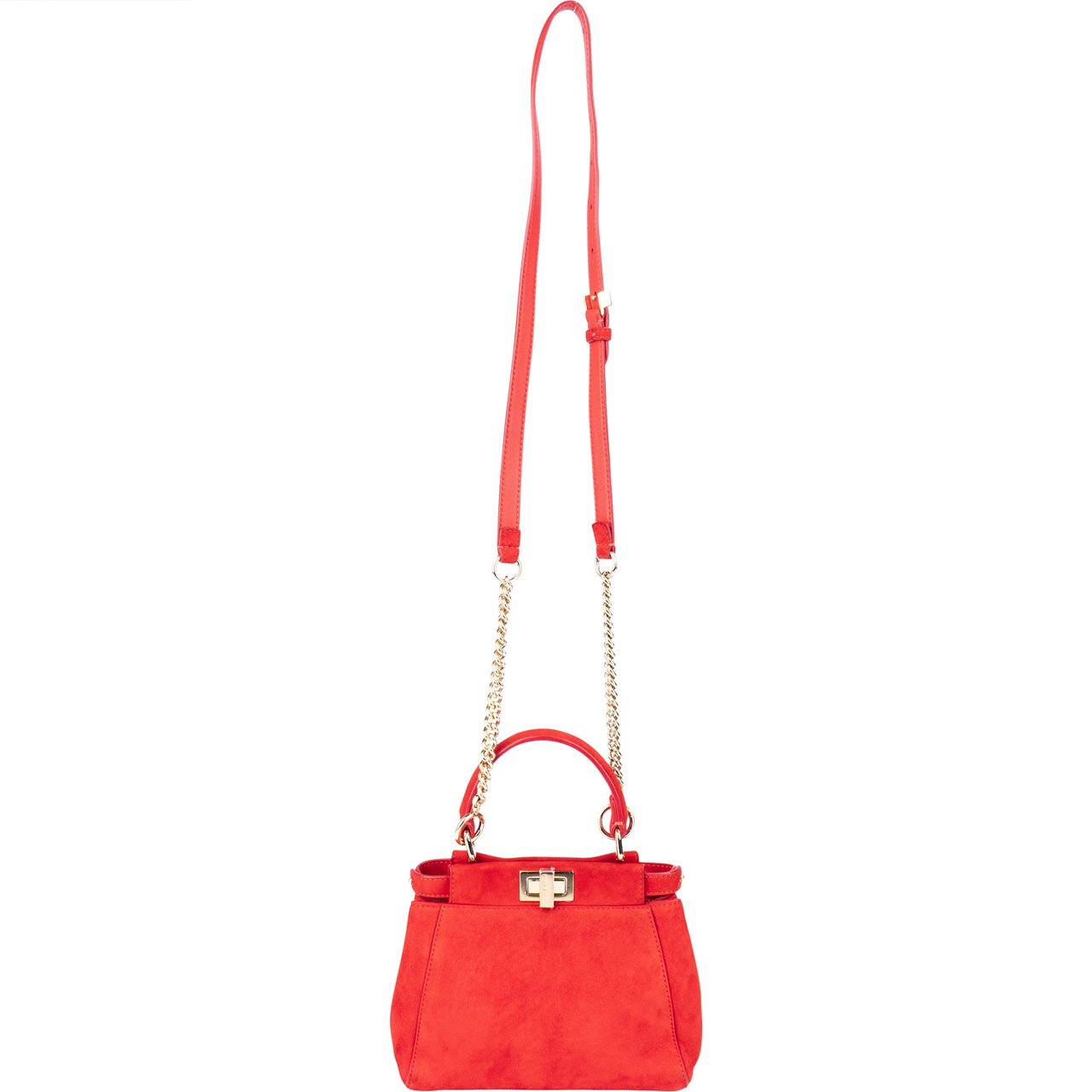 Fendi Fendi Red Suede Peekaboo Handbag Rood