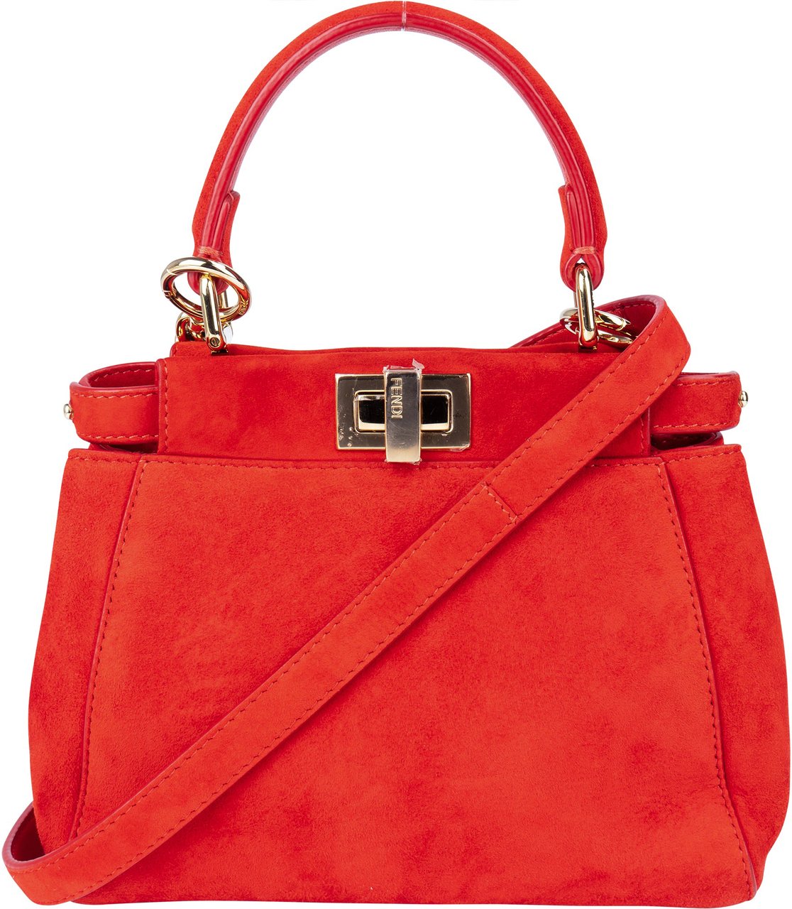 Fendi Fendi Red Suede Peekaboo Handbag Rood