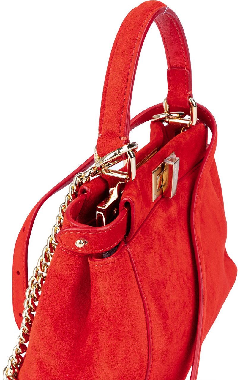 Fendi Fendi Red Suede Peekaboo Handbag Rood