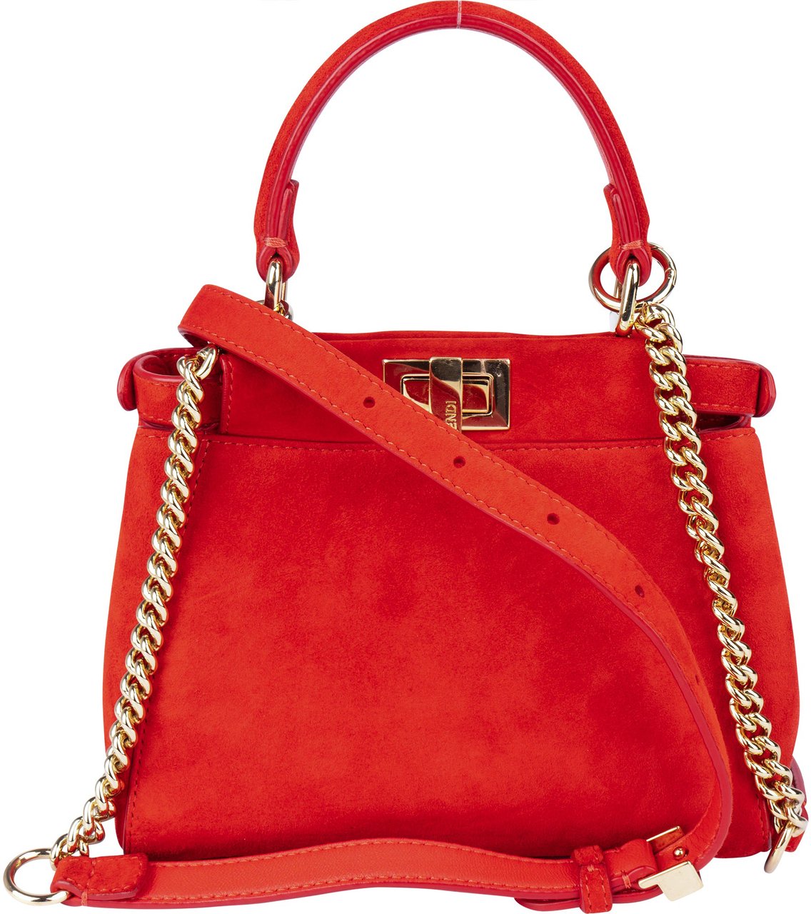 Fendi Fendi Red Suede Peekaboo Handbag Rood