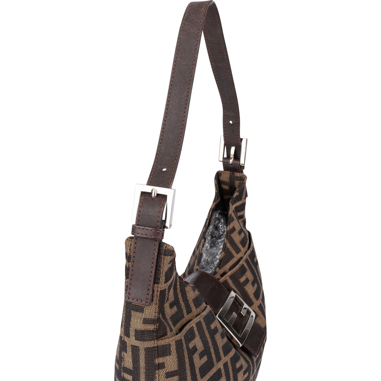 Fendi Fendi FF Monogram Baguette Buckle Shoulder Bag Bruin