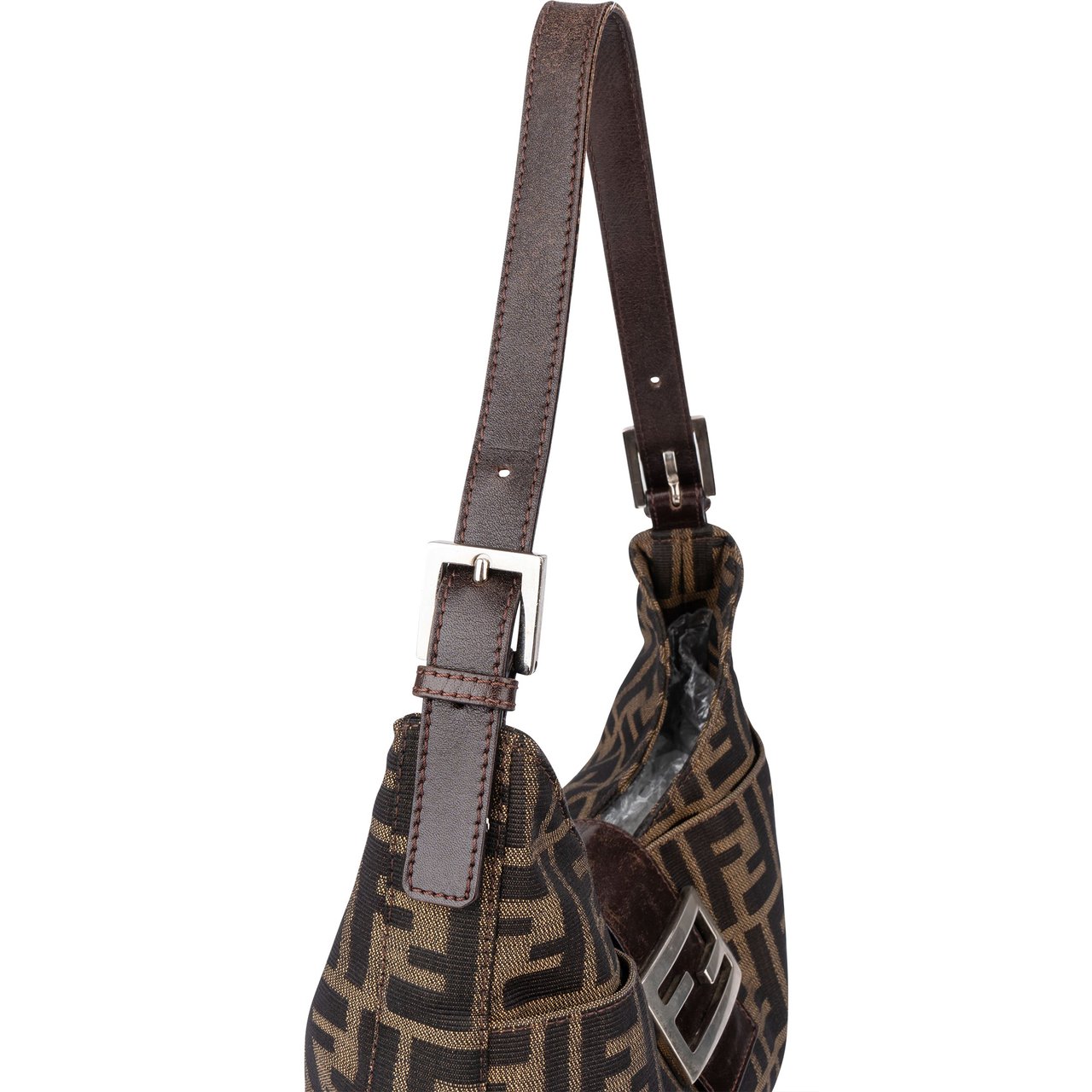 Fendi Fendi FF Monogram Baguette Buckle Shoulder Bag Bruin