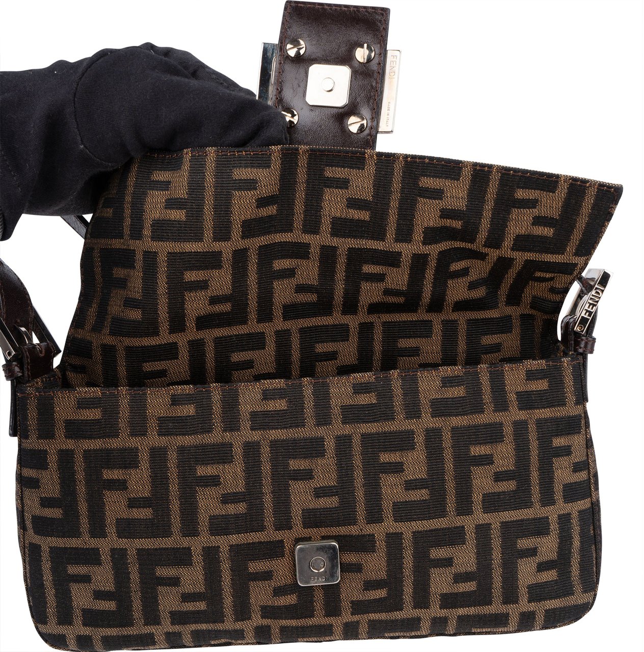 Fendi Fendi FF Monogram Baguette Handbag Bruin