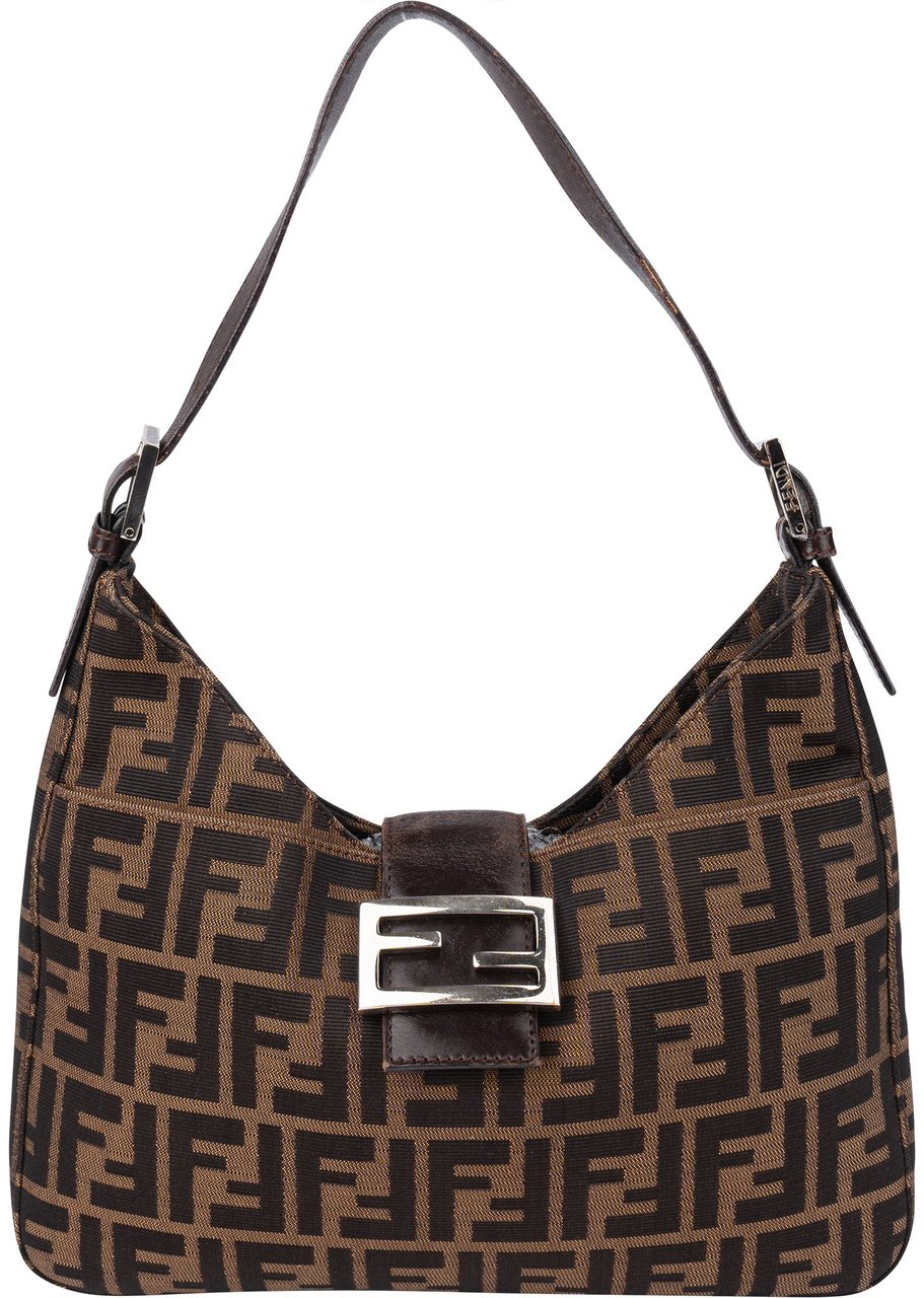 Fendi Fendi FF Monogram Baguette Buckle Shoulder Bag Bruin