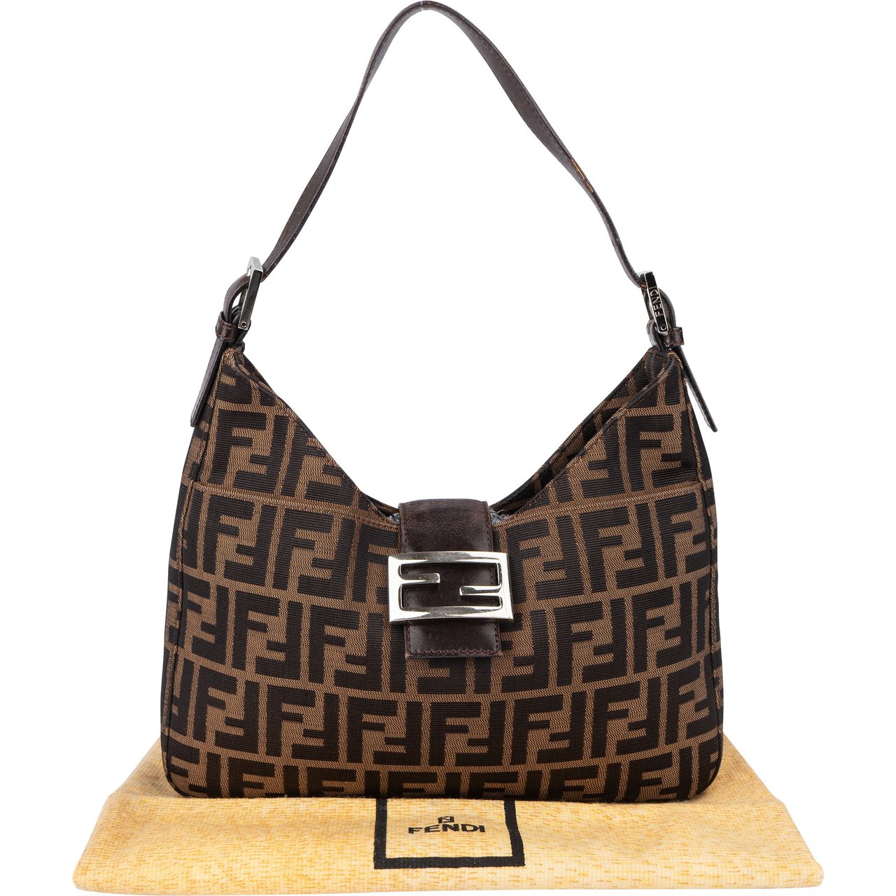 Fendi Fendi FF Monogram Baguette Buckle Shoulder Bag Bruin