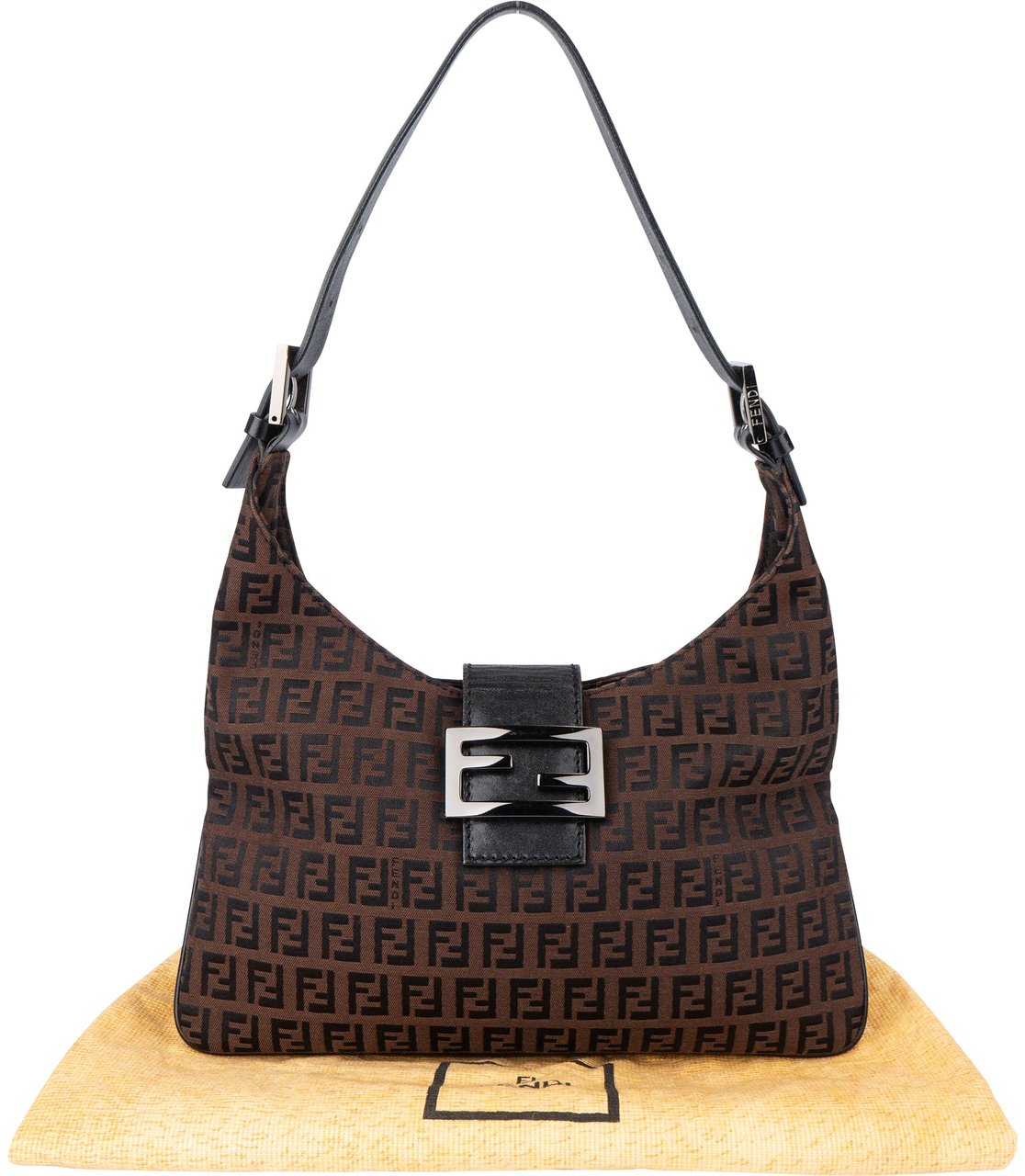Fendi FF Monogram Baguette Buckle Shoulder Bag Bruin