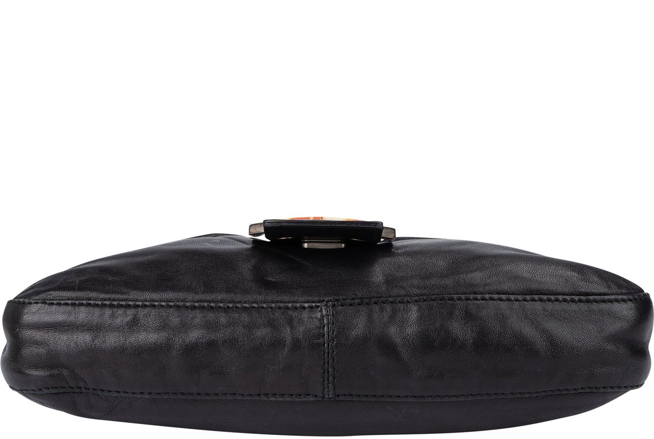 Fendi Fendi Limited Leather FF Buckle Baguette Handbag Zwart