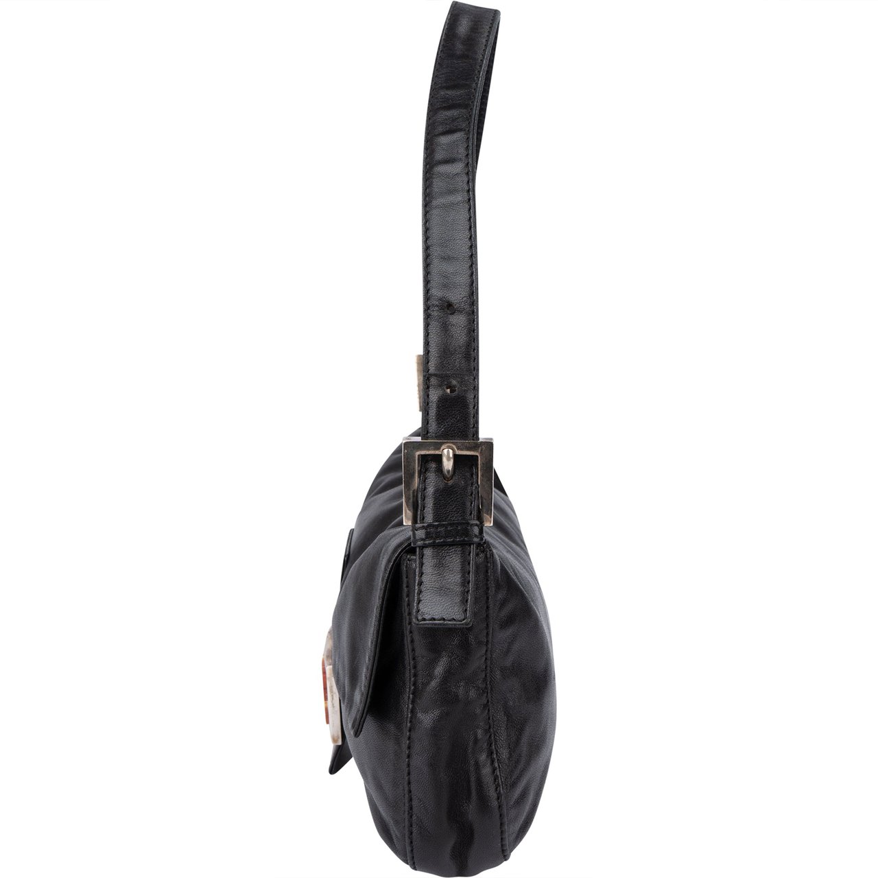 Fendi Fendi Limited Leather FF Buckle Baguette Handbag Zwart